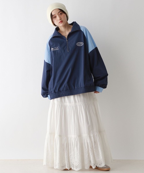 RAGEBLUE（レイジブルー）の「ルーズシルエット/配色ナイロンハーフジップ（スウェット・レディース・グレー/ブルー・FREE）」の8枚目の写真