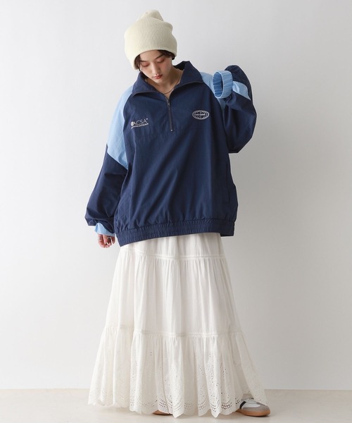 RAGEBLUE（レイジブルー）の「ルーズシルエット/配色ナイロンハーフジップ（スウェット・レディース・グレー/ブルー・FREE）」の9枚目の写真