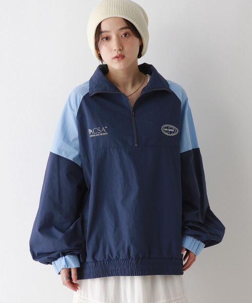 RAGEBLUE（レイジブルー）の「ルーズシルエット/配色ナイロンハーフジップ（スウェット・レディース・グレー/ブルー・FREE）」の10枚目の写真