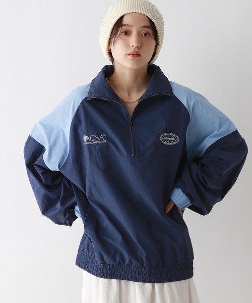 RAGEBLUE（レイジブルー）の「ルーズシルエット/配色ナイロンハーフジップ（スウェット・レディース・グレー/ブルー・FREE）」の13枚目の写真