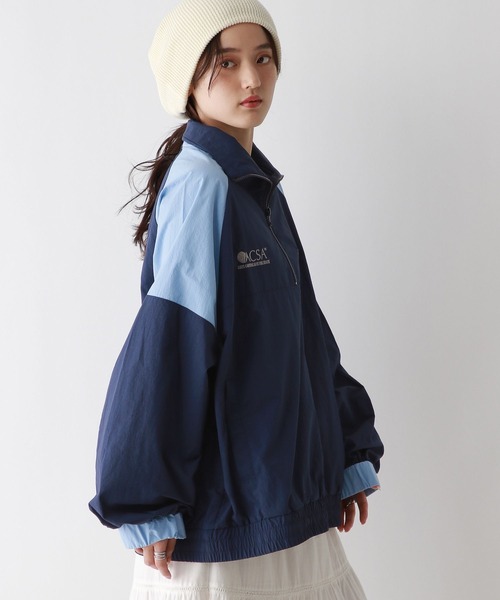 RAGEBLUE（レイジブルー）の「ルーズシルエット/配色ナイロンハーフジップ（スウェット・レディース・グレー/ブルー・FREE）」の14枚目の写真