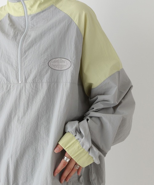 RAGEBLUE（レイジブルー）の「ルーズシルエット/配色ナイロンハーフジップ（スウェット・レディース・グレー/ブルー・FREE）」の19枚目の写真