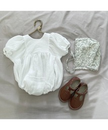 tone（トーン）の「【reufdoux】ぽわん袖ロンパース　半袖ぽこぽこダブルガーゼ(SU)（サロペット/オーバーオール）」