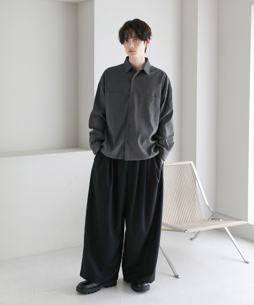 シャツ 「ZOZO限定」フェイクスエード 長袖 シャツ メンズ セールフェイクスエードショート丈長袖シャツ（シャツ&frasl;ブラウス