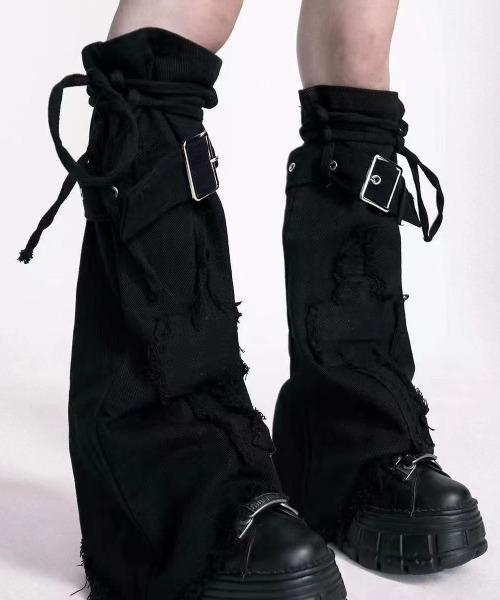 lilful（リルフル）の「ルーズソックス風 デニムレッグウォーマー（レッグウォーマー・レディース・ブルー/ブラック・F）」の3枚目の写真