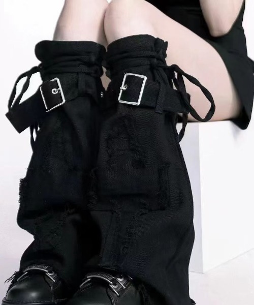 lilful（リルフル）の「ルーズソックス風 デニムレッグウォーマー（レッグウォーマー・レディース・ブルー/ブラック・F）」の4枚目の写真