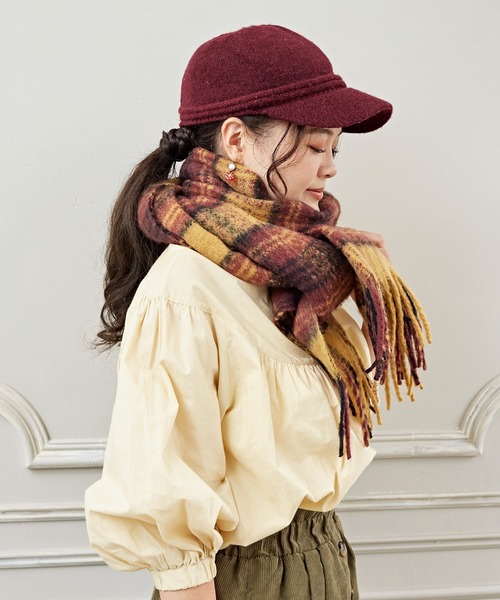 欧州航路(オウシュウコウロ)の「【欧州航路】モコチェックマフラー(マフラー・レディース・オリーブ/パープル/ブルー/ブラウン・FREE)」の10枚目の写真