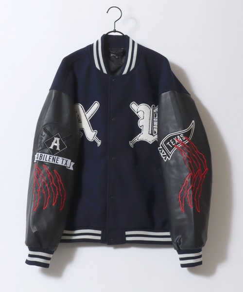 セール】Varsity Jacket/オーバーサイズ メルトン スタジャン ブルゾン