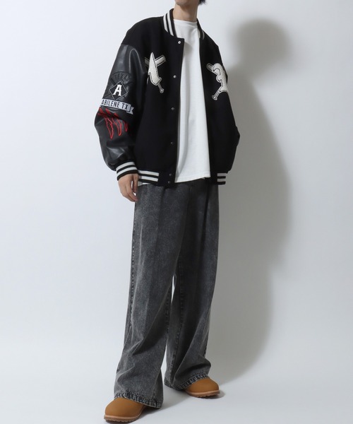 SITRY（シトリー）の「Varsity Jacket/オーバーサイズ メルトン スタジャン ブルゾン（スタジャン・メンズ・ブラック/ネイビー/ブラック系その他/ブルー系その他/イエロー/イエロー系その他/イエロー系その他2/ブラック系その他3/ブルー系その他3/ブルー系その他2/ブラック系その他2/イエロー系その他3・M/L/LL）」の15枚目の写真