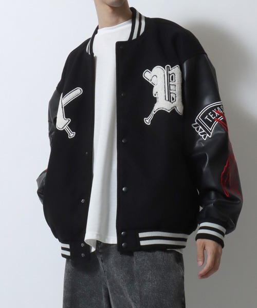 SITRY（シトリー）の「Varsity Jacket/オーバーサイズ メルトン スタジャン ブルゾン（スタジャン・メンズ・ブラック/ネイビー/ブラック系その他/ブルー系その他/イエロー/イエロー系その他/イエロー系その他2/ブラック系その他3/ブルー系その他3/ブルー系その他2/ブラック系その他2/イエロー系その他3・M/L/LL）」の14枚目の写真