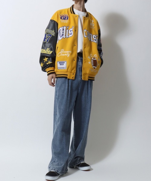 SITRY（シトリー）の「Varsity Jacket/オーバーサイズ メルトン スタジャン ブルゾン（スタジャン・メンズ・ブラック/ネイビー/ブラック系その他/ブルー系その他/イエロー/イエロー系その他/イエロー系その他2/ブラック系その他3/ブルー系その他3/ブルー系その他2/ブラック系その他2/イエロー系その他3・M/L/LL）」の22枚目の写真