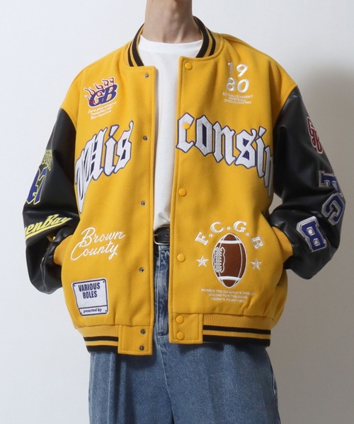 セール】Varsity Jacket/オーバーサイズ メルトン スタジャン ブルゾン