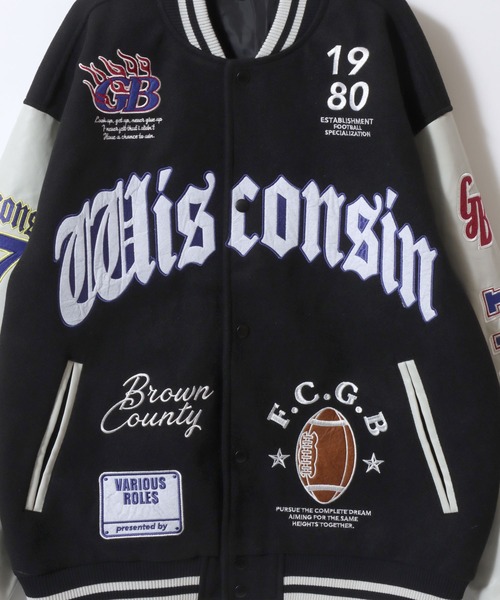 セール】Varsity Jacket/オーバーサイズ メルトン スタジャン ブルゾン