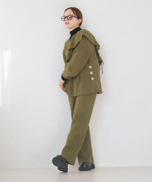 KOBE LETTUCE（コウベレタス）の「[ 田中亜希子さんコラボ ] 選べる2丈 2way付けフリルVネックニットプルオーバー（ニット/セーター・レディース・ブルー系/ベージュ系/ブラック/カーキ・PM/M）」の15枚目の写真