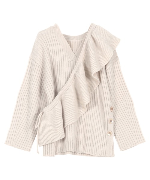 KOBE LETTUCE（コウベレタス）の「[ 田中亜希子さんコラボ ] 選べる2丈 2way付けフリルVネックニットプルオーバー（ニット/セーター・レディース・ブルー系/ベージュ系/ブラック/カーキ・PM/M）」の17枚目の写真