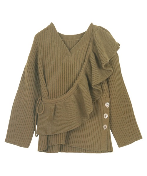 KOBE LETTUCE（コウベレタス）の「[ 田中亜希子さんコラボ ] 選べる2丈 2way付けフリルVネックニットプルオーバー（ニット/セーター・レディース・ブルー系/ベージュ系/ブラック/カーキ・PM/M）」の18枚目の写真