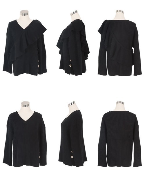 KOBE LETTUCE（コウベレタス）の「[ 田中亜希子さんコラボ ] 選べる2丈 2way付けフリルVネックニットプルオーバー（ニット/セーター・レディース・ブルー系/ベージュ系/ブラック/カーキ・PM/M）」の21枚目の写真