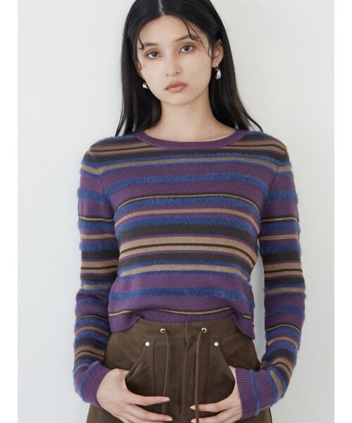 MURUA（ムルーア）の「シャギーミックスニット（ニット/セーター・レディース・パープル/ブラック/アイボリー・FREE）」の3枚目の写真