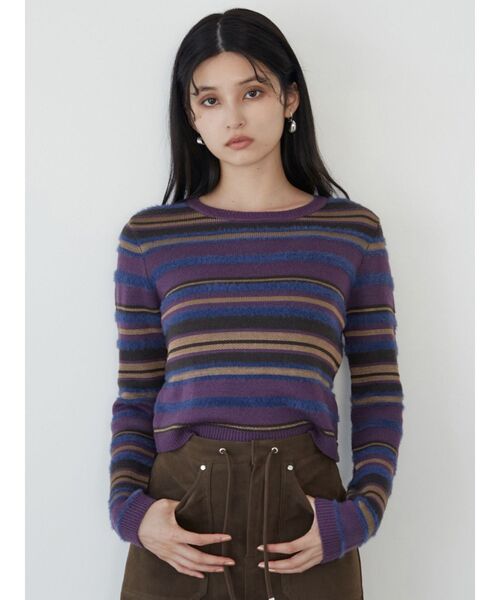 MURUA（ムルーア）の「シャギーミックスニット（ニット/セーター・レディース・パープル/ブラック/アイボリー・FREE）」の6枚目の写真