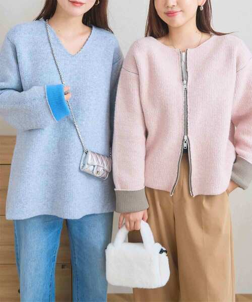 KOBE LETTUCE（コウベレタス）の「選べる2タイプ 配色ニット（ニット/セーター・レディース・グレー系/ベージュ系1/ベージュ系/ピンク系/グレー系1/ピンク系1・M/M1）」の5枚目の写真