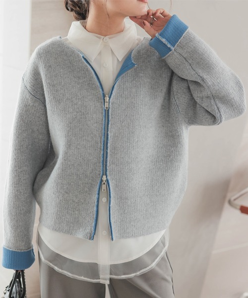 KOBE LETTUCE（コウベレタス）の「選べる2タイプ 配色ニット（ニット/セーター・レディース・グレー系/ベージュ系1/ベージュ系/ピンク系/グレー系1/ピンク系1・M/M1）」の2枚目の写真