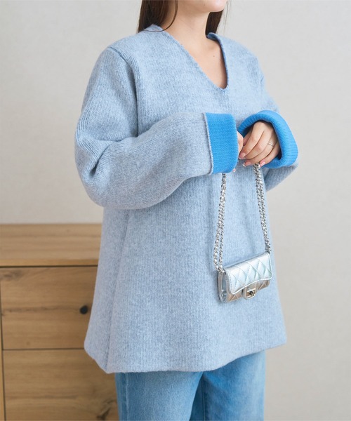 KOBE LETTUCE（コウベレタス）の「選べる2タイプ 配色ニット（ニット/セーター・レディース・グレー系/ベージュ系1/ベージュ系/ピンク系/グレー系1/ピンク系1・M/M1）」の8枚目の写真