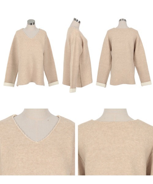 KOBE LETTUCE（コウベレタス）の「選べる2タイプ 配色ニット（ニット/セーター・レディース・グレー系/ベージュ系1/ベージュ系/ピンク系/グレー系1/ピンク系1・M/M1）」の14枚目の写真