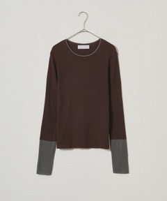 ウール混袖配色クルーネックニット