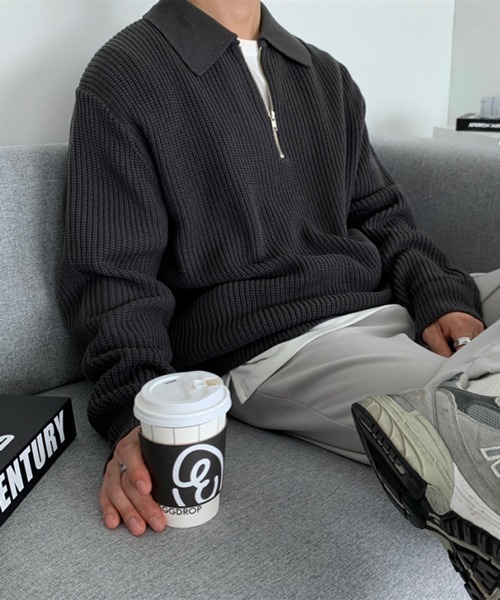 NOWLE（ノウル）の「【NOWLE】ポロネック ハーフジップ リブニット（ニット/セーター・メンズ・ベージュ/ブラック/グレー・MEDIUM/LARGE/X-LARGE）」の11枚目の写真