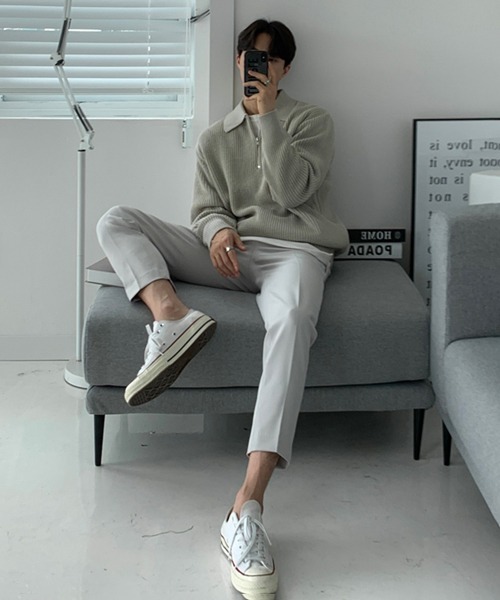 NOWLE（ノウル）の「【NOWLE】ポロネック ハーフジップ リブニット（ニット/セーター・メンズ・ベージュ/ブラック/グレー・MEDIUM/LARGE/X-LARGE）」の9枚目の写真