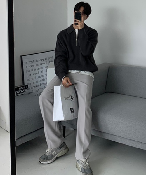 NOWLE（ノウル）の「【NOWLE】ポロネック ハーフジップ リブニット（ニット/セーター・メンズ・ベージュ/ブラック/グレー・MEDIUM/LARGE/X-LARGE）」の14枚目の写真