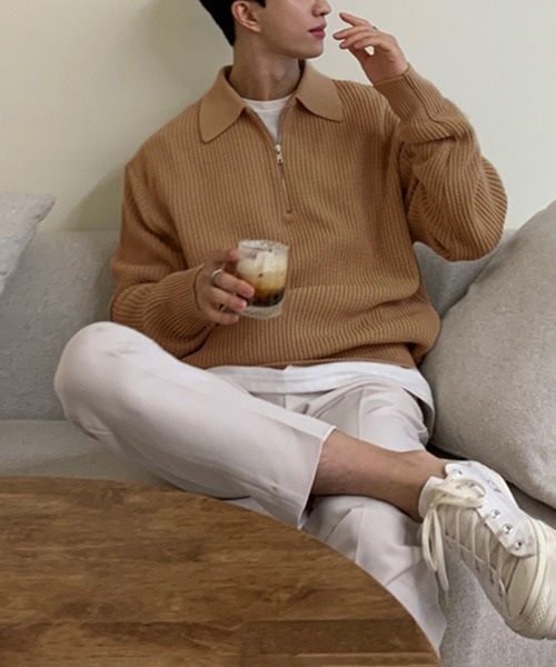 NOWLE（ノウル）の「【NOWLE】ポロネック ハーフジップ リブニット（ニット/セーター・メンズ・ベージュ/ブラック/グレー・MEDIUM/LARGE/X-LARGE）」の20枚目の写真