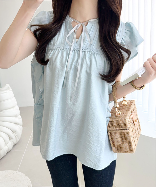 mily bilet(ミウィビレット)の「【mily bilet】大人可愛い♪レース使いリボンノースリブラウス(シャツ/ブラウス・レディース・ブルー/ブラック/ホワイト・X-LARGE/SMALL/MEDIUM/LARGE)」の19枚目の写真