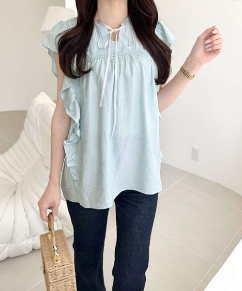 mily bilet(ミウィビレット)の「【mily bilet】大人可愛い♪レース使いリボンノースリブラウス(シャツ/ブラウス・レディース・ブルー/ブラック/ホワイト・X-LARGE/SMALL/MEDIUM/LARGE)」の22枚目の写真