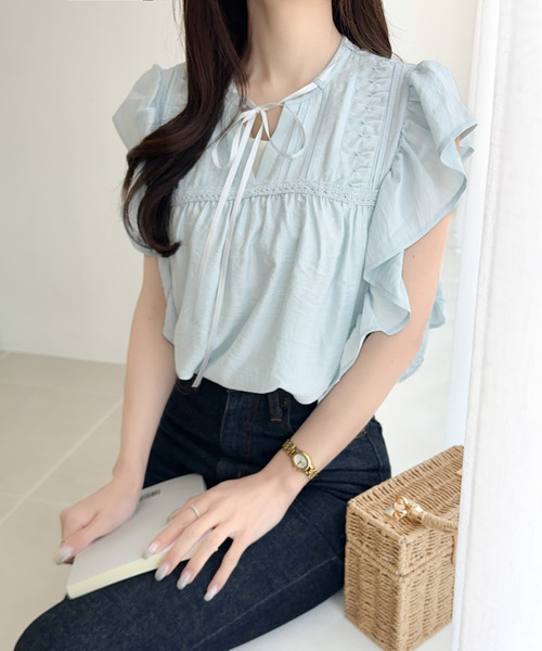 mily bilet(ミウィビレット)の「【mily bilet】大人可愛い♪レース使いリボンノースリブラウス(シャツ/ブラウス・レディース・ブルー/ブラック/ホワイト・X-LARGE/SMALL/MEDIUM/LARGE)」の18枚目の写真