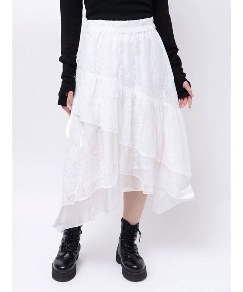 jouetie（ジュエティ）の「レースアシメフリルロングスカート（スカート・レディース・ブラック/オフホワイト・MEDIUM）」の20枚目の写真