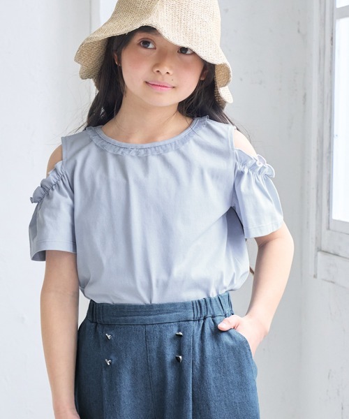 ROPE' PICNIC(ロペピクニック)の「【KIDS/キッズ】肩あきフリルハーフスリーブトップス(Tシャツ/カットソー・キッズ・サックスブルー/オフホワイト/ブラック・L/M/S)」の17枚目の写真