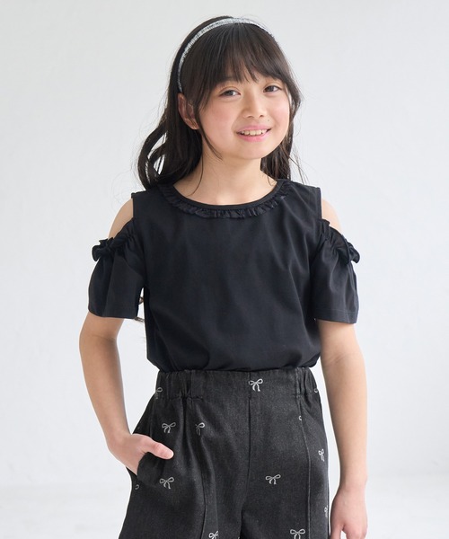 ROPE' PICNIC(ロペピクニック)の「【KIDS/キッズ】肩あきフリルハーフスリーブトップス(Tシャツ/カットソー・キッズ・サックスブルー/オフホワイト/ブラック・L/M/S)」の8枚目の写真
