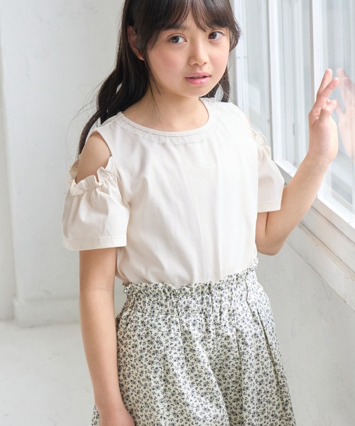 ROPE' PICNIC(ロペピクニック)の「【KIDS/キッズ】肩あきフリルハーフスリーブトップス(Tシャツ/カットソー・キッズ・サックスブルー/オフホワイト/ブラック・L/M/S)」の11枚目の写真