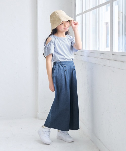 ROPE' PICNIC(ロペピクニック)の「【KIDS/キッズ】肩あきフリルハーフスリーブトップス(Tシャツ/カットソー・キッズ・サックスブルー/オフホワイト/ブラック・L/M/S)」の14枚目の写真