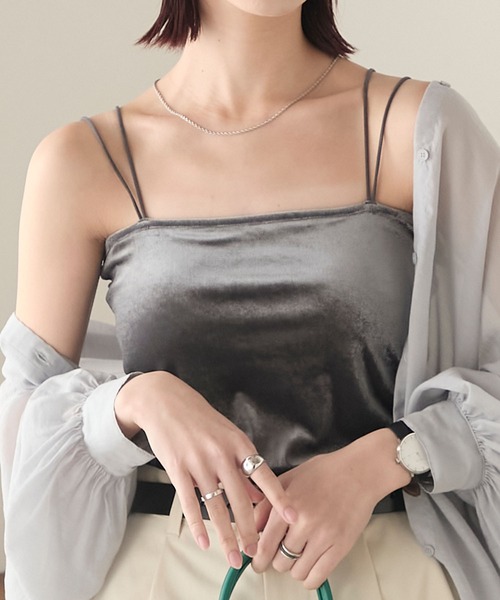 BONLECILL（ボンルシール）の「カップ付きダブルストラップベアキャミソール（キャミソール・レディース・アイボリー/ホワイト×ブラック/ブラック/ブルー/チャコールグレー/グレー/ミント/ベージュ/オレンジ/モカ/ネイビー/ピンク/ブラウン/レッド/ブラウン系1/ブラック系1/グレー系1・S/L/M）」の7枚目の写真