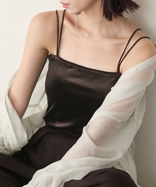 BONLECILL（ボンルシール）の「カップ付きダブルストラップベアキャミソール（キャミソール・レディース・アイボリー/ホワイト×ブラック/ブラック/ブルー/チャコールグレー/グレー/ミント/ベージュ/オレンジ/モカ/ネイビー/ピンク/ブラウン/レッド/ブラウン系1/ブラック系1/グレー系1・S/L/M）」の10枚目の写真