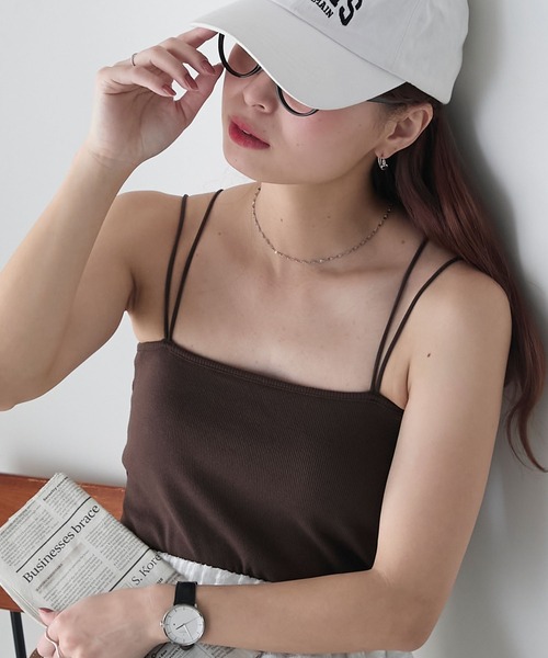 BONLECILL（ボンルシール）の「カップ付きダブルストラップベアキャミソール（キャミソール・レディース・アイボリー/ホワイト×ブラック/ブラック/ブルー/チャコールグレー/グレー/ミント/ベージュ/オレンジ/モカ/ネイビー/ピンク/ブラウン/レッド/ブラウン系1/ブラック系1/グレー系1・S/L/M）」の8枚目の写真