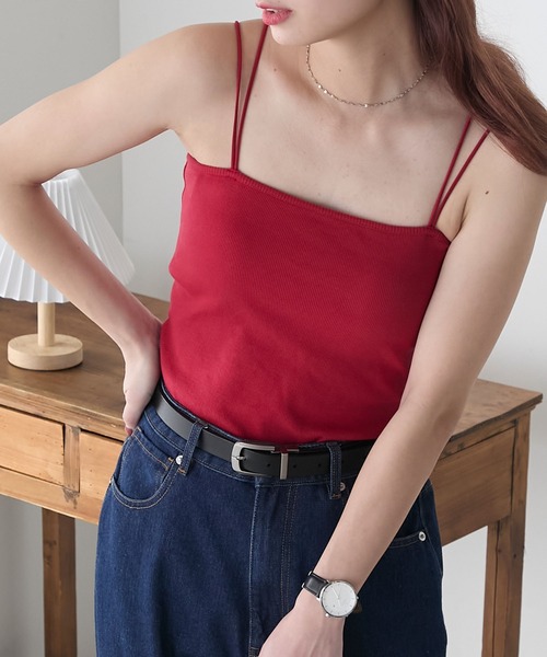 BONLECILL（ボンルシール）の「カップ付きダブルストラップベアキャミソール（キャミソール・レディース・アイボリー/ホワイト×ブラック/ブラック/ブルー/チャコールグレー/グレー/ミント/ベージュ/オレンジ/モカ/ネイビー/ピンク/ブラウン/レッド/ブラウン系1/ブラック系1/グレー系1・S/L/M）」の16枚目の写真