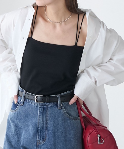 BONLECILL（ボンルシール）の「カップ付きダブルストラップベアキャミソール（キャミソール・レディース・アイボリー/ホワイト×ブラック/ブラック/ブルー/チャコールグレー/グレー/ミント/ベージュ/オレンジ/モカ/ネイビー/ピンク/ブラウン/レッド/ブラウン系1/ブラック系1/グレー系1・S/L/M）」の3枚目の写真