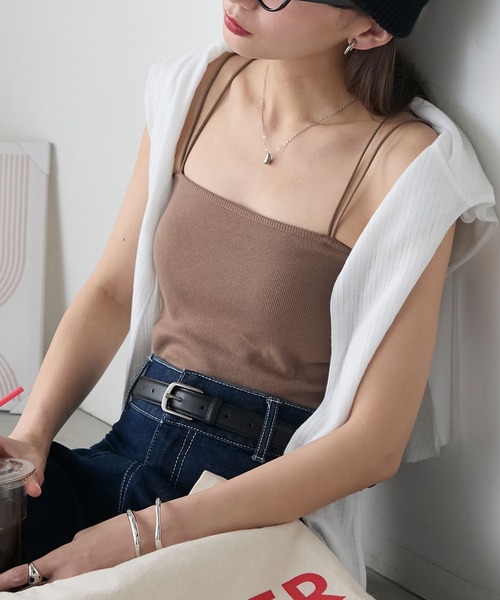 BONLECILL（ボンルシール）の「カップ付きダブルストラップベアキャミソール（キャミソール・レディース・アイボリー/ホワイト×ブラック/ブラック/ブルー/チャコールグレー/グレー/ミント/ベージュ/オレンジ/モカ/ネイビー/ピンク/ブラウン/レッド/ブラウン系1/ブラック系1/グレー系1・S/L/M）」の9枚目の写真