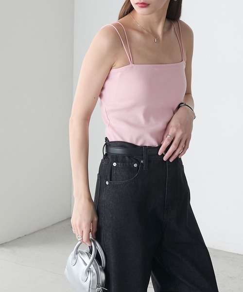 BONLECILL（ボンルシール）の「カップ付きダブルストラップベアキャミソール（キャミソール・レディース・アイボリー/ホワイト×ブラック/ブラック/ブルー/チャコールグレー/グレー/ミント/ベージュ/オレンジ/モカ/ネイビー/ピンク/ブラウン/レッド/ブラウン系1/ブラック系1/グレー系1・S/L/M）」の19枚目の写真