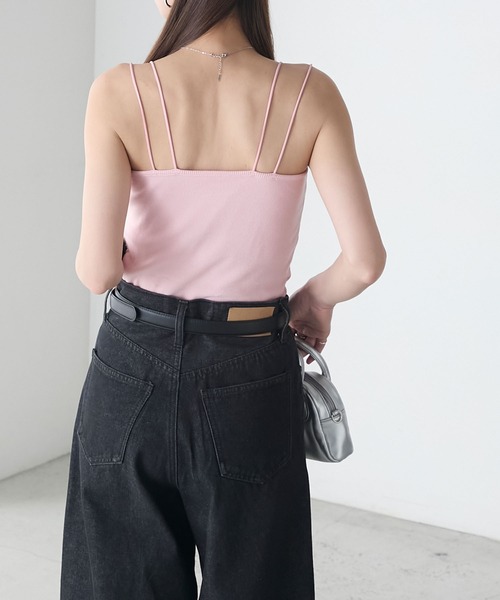 BONLECILL（ボンルシール）の「カップ付きダブルストラップベアキャミソール（キャミソール・レディース・アイボリー/ホワイト×ブラック/ブラック/ブルー/チャコールグレー/グレー/ミント/ベージュ/オレンジ/モカ/ネイビー/ピンク/ブラウン/レッド/ブラウン系1/ブラック系1/グレー系1・S/L/M）」の20枚目の写真