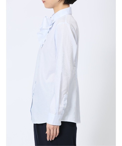 m.f.editorial(エムエフエディトリアル)の「【リボン付 形態安定 UV】m.f.エディトリアル レディース レギュラーカラー ビジネス ドレス 長袖 ブラウス(ビジネスシャツ・レディース・ホワイト/ピンク系その他/サックスブルー・MEDIUM/X-LARGE/S/LARGE)」の9枚目の写真