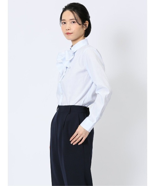 m.f.editorial(エムエフエディトリアル)の「【リボン付 形態安定 UV】m.f.エディトリアル レディース レギュラーカラー ビジネス ドレス 長袖 ブラウス(ビジネスシャツ・レディース・ホワイト/ピンク系その他/サックスブルー・MEDIUM/X-LARGE/S/LARGE)」の14枚目の写真